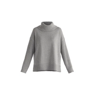 Paisie Women's Polo Neck Jumper With Ribbed Details In Grey