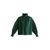 Paisie Women's Puff Sleeve Shirt With Ruffled Collar In Dark Green In Green