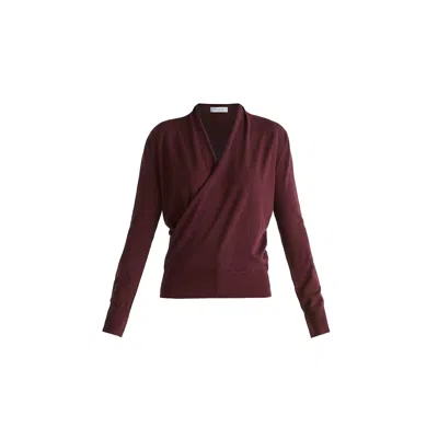 Paisie Women's Purple Long Sleeve Knitted Wrap Top In Dark Plum In Burgundy