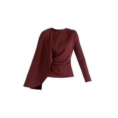 Paisie Women's Red Asymmetrical Cape Sleeve Lyocell Jersey Top In Wine