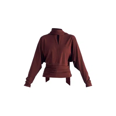 Paisie Women's Red Convertible Scarf-neck Lyocell Jersey Top With Ruched Waist In Wine
