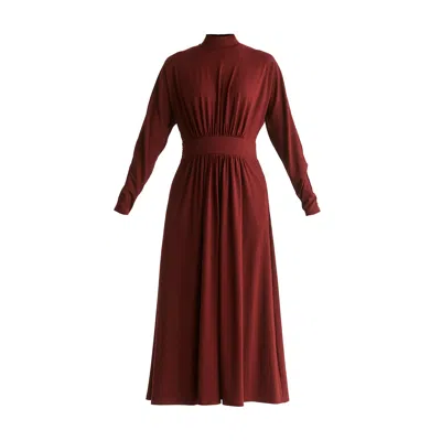 Paisie Women's Red High Neck Jersey Midaxi Dress In Burgundy
