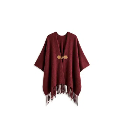 Paisie Women's Red Poncho Scarf With Toggle Closure In Burgundy In Purple