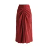 Paisie Women's Red Ruched Front Midi Skirt In Burgundy In Red