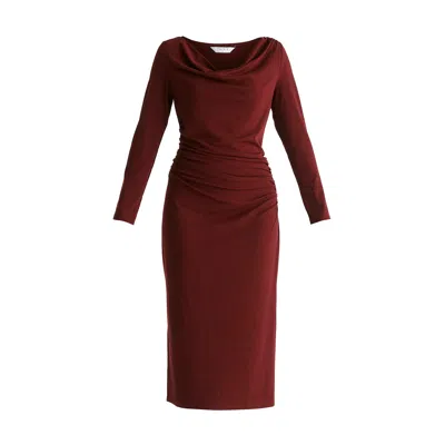 Paisie Women's Red Ruched Jersey Dress With Draped Neck In Burgundy