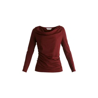 Paisie Women's Red Ruched Jersey Top With Draped Neck In Burgundy