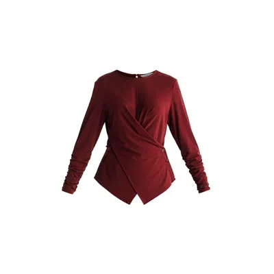 Paisie Women's Red Side Button Jersey Wrap Top In Burgundy