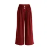 Paisie Women's Red Wide Leg Trousers With Pleated Waist Detail In Burgundy In Red