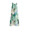 Paisie Women's Retro Wave Halter Neck Midi Dress With Belt In Green, Brown, Blue, Mint And White
