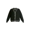 Paisie Women's Ribbed Cardigan With Contrast Trim In Black And White In Black