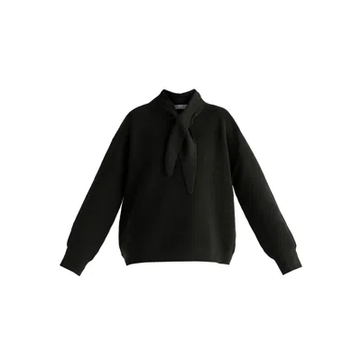 Paisie Women's Ribbed Jumper With Attached Scarf Tie In Black