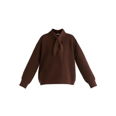 Paisie Women's Ribbed Jumper With Attached Scarf Tie In Brown