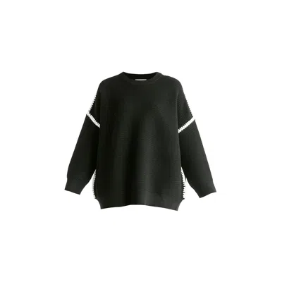 Paisie Women's Ribbed Jumper With Contrasting Embroidery In Black
