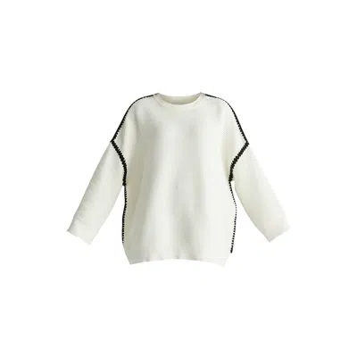 Paisie Women's Ribbed Jumper With Contrasting Embroidery In White