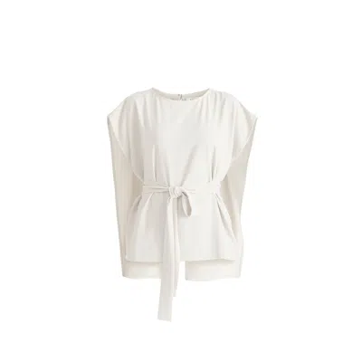 Paisie Women's Round Neck Cape Top With Belt In White