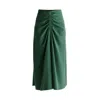Paisie Women's Ruched Front Midi Skirt In Green In Green