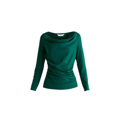 Paisie Women's Ruched Jersey Top With Draped Neck In Green