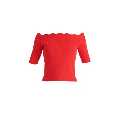 Paisie Women's Scallop Neck Knit Top In Red