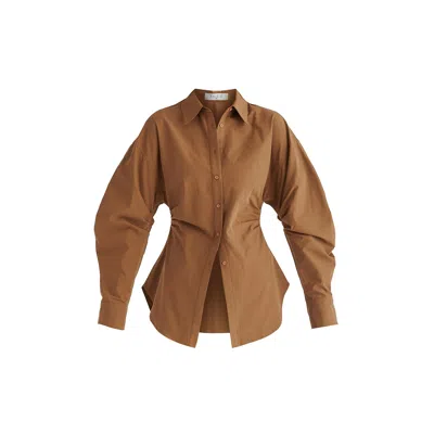 Paisie Women's Sculptural Ruched Waist Shirt With Volume Sleeves In Brown