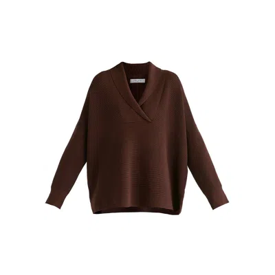 Paisie Women's Shawl Collar Ribbed Jumper In Brown