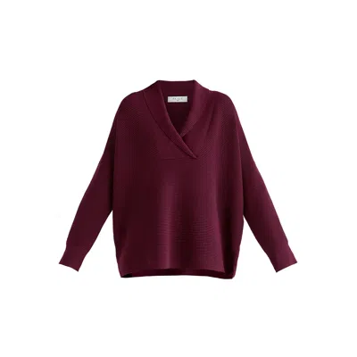 Paisie Women's Shawl Collar Ribbed Jumper In Purple In Burgundy