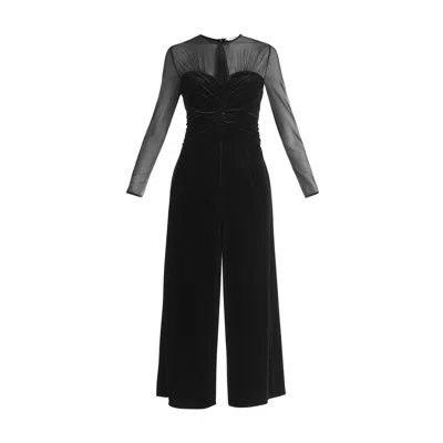 Paisie Women's Sheer Sleeve Velvet Jumpsuit In Black