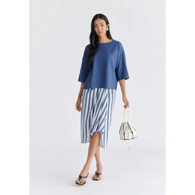 Paisie Women's Side Splits Detail Relaxed Top In Blue