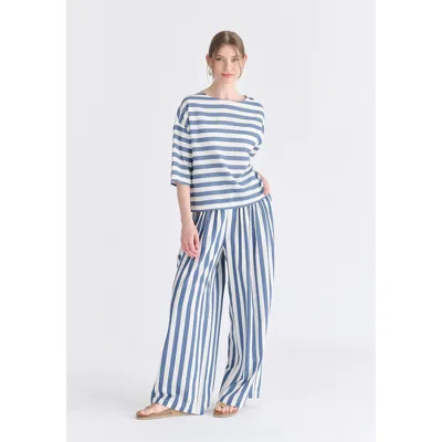 Paisie Women's Side Splits Detail Relaxed Top In Blue And White In Gray