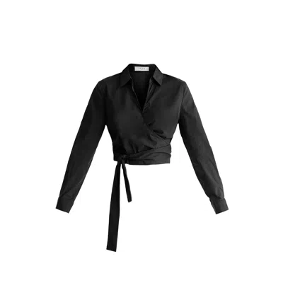 Paisie Women's Side Tie Wrap Blouse In Black