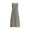 Paisie Women's Sleeveless Midi Knit Dress In Zigzag Pattern In Black And Beige