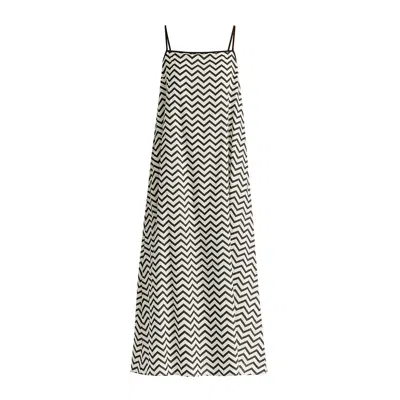 Paisie Women's Spaghetti Strap Swing Dress In Zigzag Pattern In White And Black