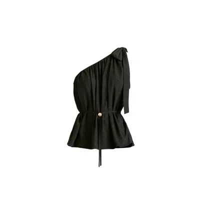 Paisie Women's Sparkled One Shoulder Bow Top In Black