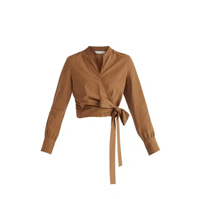 Paisie Women's Split Collarless Wrap Top With Side-tie Waist In Brown
