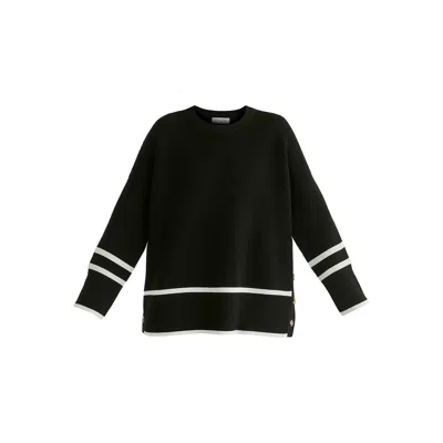 Paisie Women's Striped Details Ribbed Jumper With Side Buttons In Black