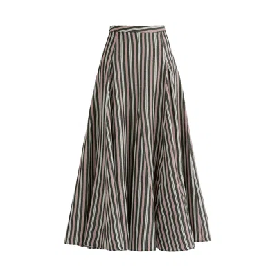 Paisie Women's Striped Flared Maxi Skirt With Godet Paneling In Black Stripes