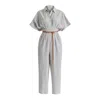Paisie Women's Striped Jumpsuit With Waist Pleats In White And Black In Black/white