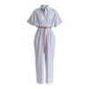 Paisie Women's Striped Jumpsuit With Waist Pleats In White And Blue In Blue/white