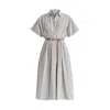 Paisie Women's Striped Shirt Dress With Waist Pleats In White And Black In Black/white