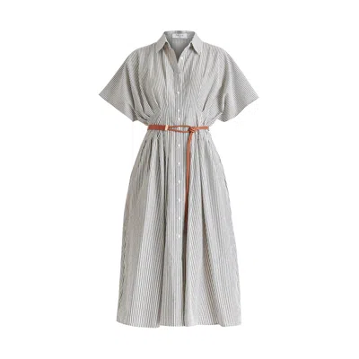 Paisie Women's Striped Shirt Dress With Waist Pleats In White And Black In Black/white