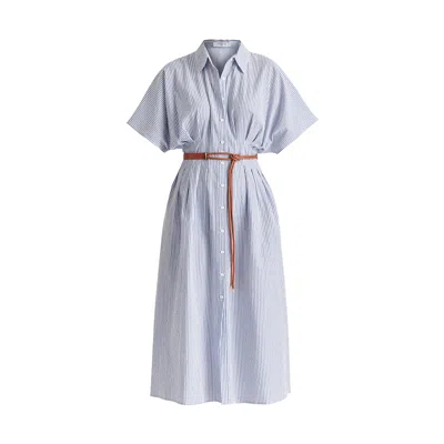 Paisie Women's Striped Shirt Dress With Waist Pleats In White And Blue In Blue/white