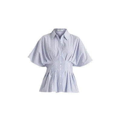 Paisie Women's Striped Shirt With Waist Pleats In Blue Stripes