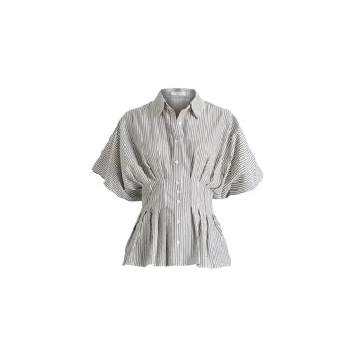 Paisie Women's Striped Shirt With Waist Pleats In White And Black In Black/white