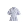 Paisie Women's Striped Shirt With Waist Pleats In White And Blue In Blue/white