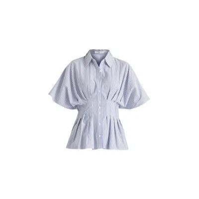 Paisie Women's Striped Shirt With Waist Pleats In White And Blue In Blue/white