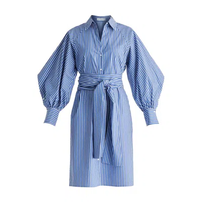Paisie Women's Striped Volume Sleeve Shirt Dress With Matching Tie Belt In Blue Stripes