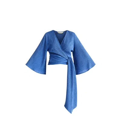 Paisie Women's Textured Wrap Kimono Blouse In Blue