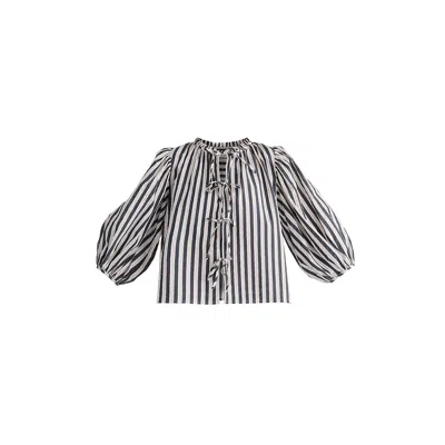 Paisie Women's Tie Front Puff Sleeves Blouse In Cream And Black