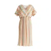 Paisie Women's Two-way Plisse Dress In White, Blue, Orange And Gold