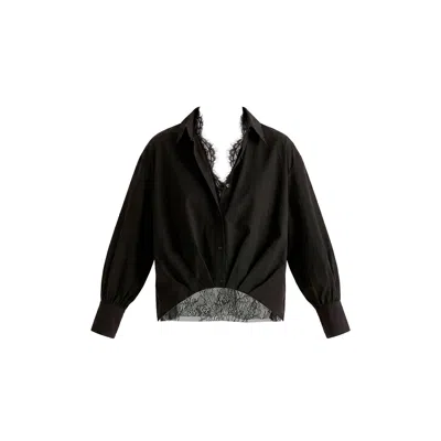Paisie Women's Two-piece Pleated Waist Shirt Set With Lace Cami Underlay In Black