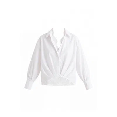 Paisie Women's Two-piece Pleated Waist Shirt Set With Lace Cami Underlay In White